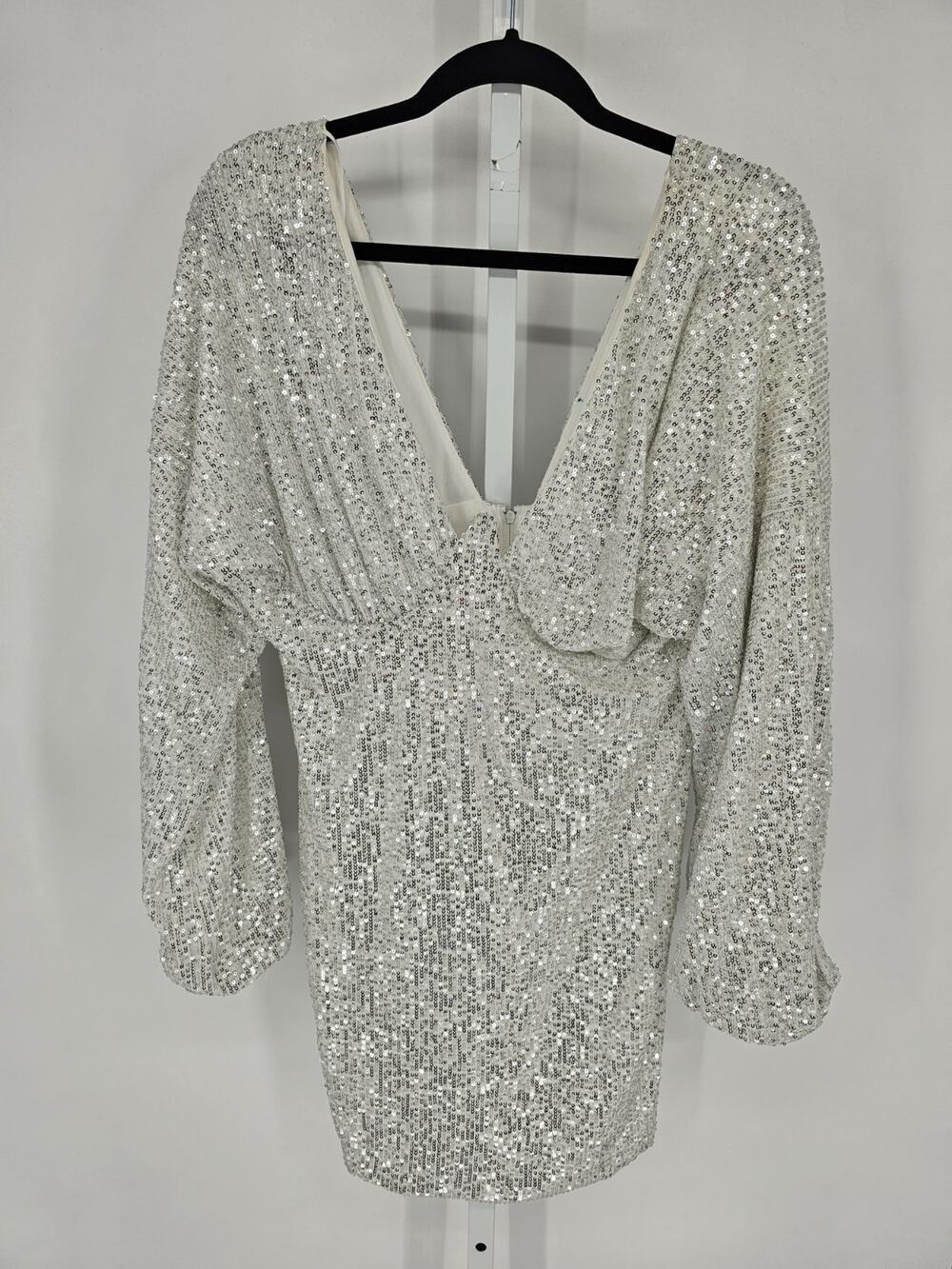 Fashion Nova Womens Sz 1X Mini Dress Silver Sequin Long Sleeve Party Formal - Picture 1 of 5